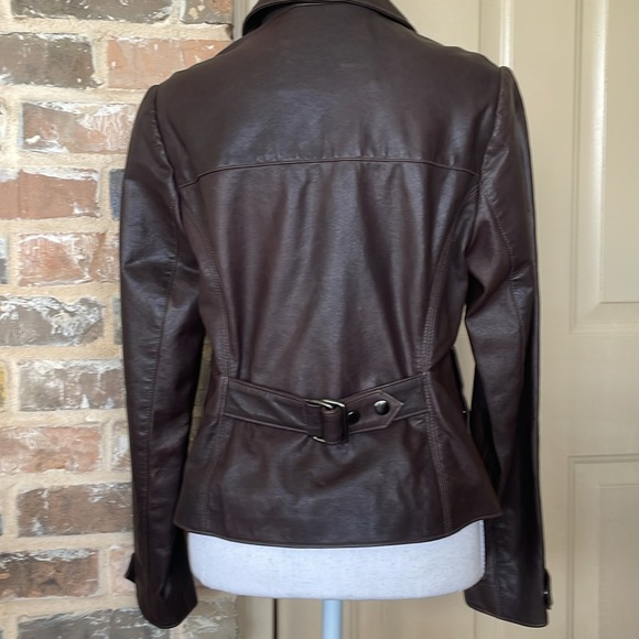 Henry Grethel Brown Leather Jacket Moto Tailored Buckle Accents Snap Front - Picture 5 of 15